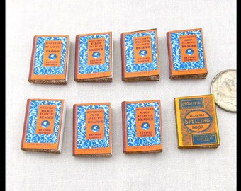 8 McGUFFEY ECLECTIC READERS Set Of 8 Prop Books in Dollhouse Miniature 1:12 Scale Faux Books Paper Pages School Knowledge Children