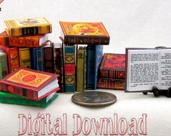 Digital Download VINTAGE STYLE BOOKS Set of 21 Prop Books Download Pdf Books and Construction Tutorial in Miniature 1:12 Scale