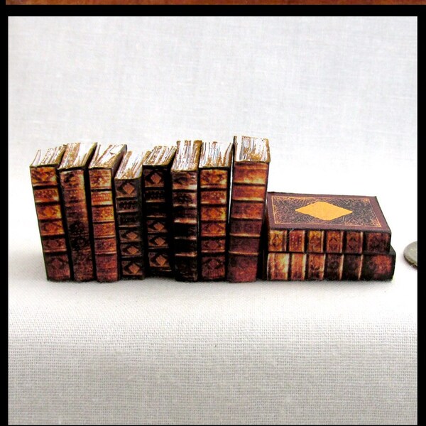 10 OLD LIBRARY 1:12 Scale Miniature Prop Books Set Dollhouse Faux Books Fill a Bookshelf Library Books