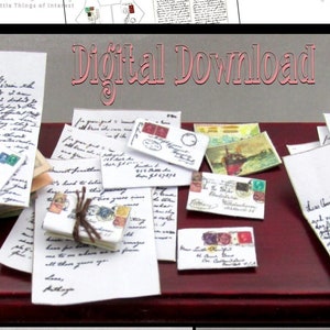 Digital Download LETTERS, ENVELOPES & POSTCARDS Download 1:12 Scale Miniature Post Mail Postcard Desk Printable Pdf Instant Digital Download