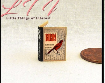 BIRDS ILLUSTRATED 1:12 Scale Miniature Dollhouse Readable Illustrated Hard Cover Book Guide