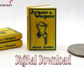 Digital Download ARMOUR And WEAPONS Miniature Book Download PDF and Tutorial Printable 1:12 Miniature Readable Illustrated Book