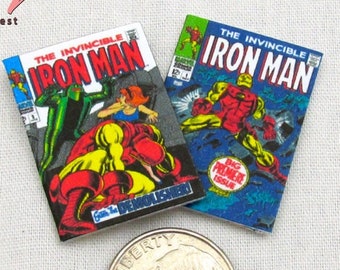 IRON MAN Comic Books 2 Dollhouse Miniatures Illustrated Readable 1:12 Scale Comics