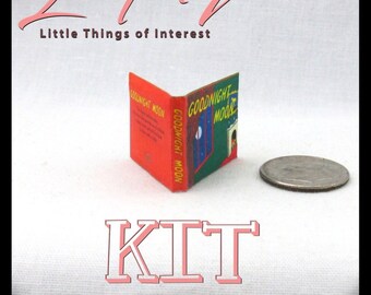 Kit GOODNIGHT MOON Book Kit Printed Pdf Instruction Tutorial in Miniature 1:12 Scale Readable Illustrated Miniature Book Kit