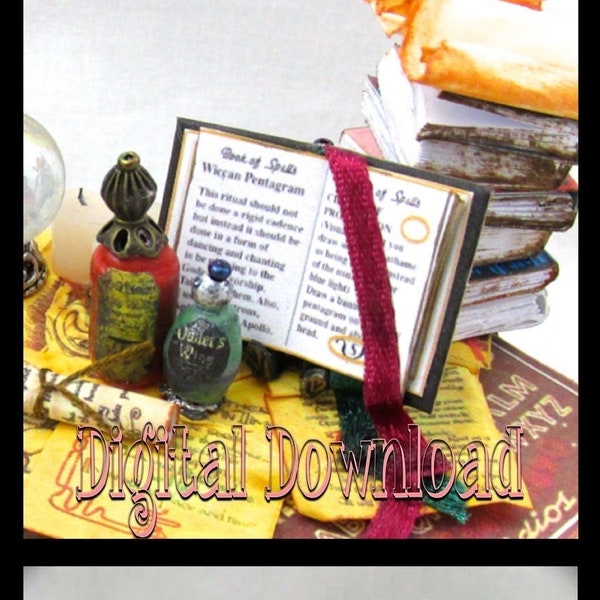 Digital Download MAGIC Book Of SPELLS Book Download Pdf Book and Construction Tutorial for a Miniature 1:12 Scale Book
