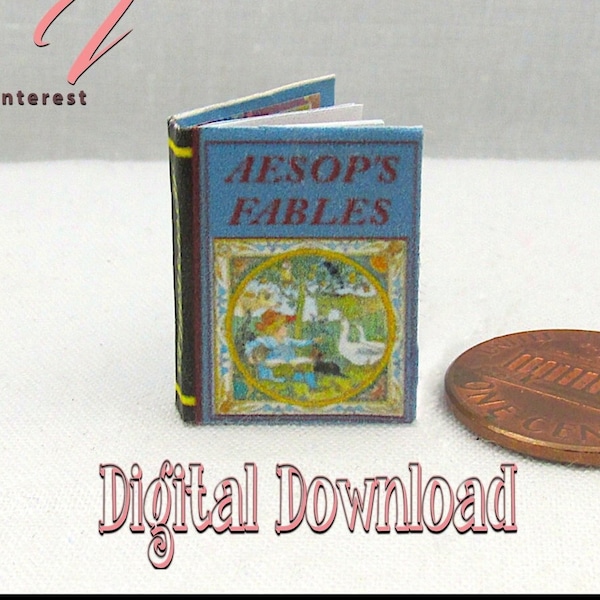Digital Download AESOPS FABLES Download Pdf Book and Construction Tutorial for a Miniature 1:12 Scale Illustrated Readable Childrens Book