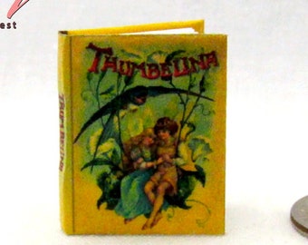 THUMBELINA Scala 1:12 Miniatura per casa delle bambole Leggibile illustrata con copertina rigida Libro Fiaba Storia per bambini