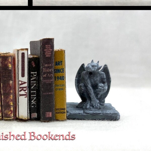 DIY GARGOYLE BOOKENDS Set of 2 Miniature 1:12 Scale Gray Resin Gothic Mythical Decor