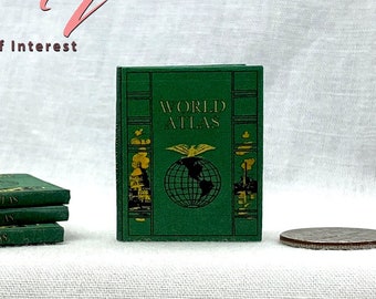 ATLAS Of THE WORLD 1:12 Scale Miniature Illustrated Hard Cover Book School Geography Maps
