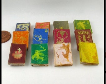 12 Vintage Lang COLOR Fairy Prop Books in Miniature Dollhouse 1:12 Scale Fill a Bookshelf Old Childrens Books Faux Books