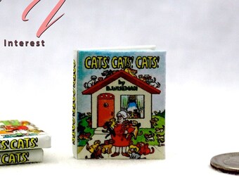 CATS! CATS! CATS! 1:12 Scale Miniature Dollhouse Readable Illustrated Hard Cover Book Children Story