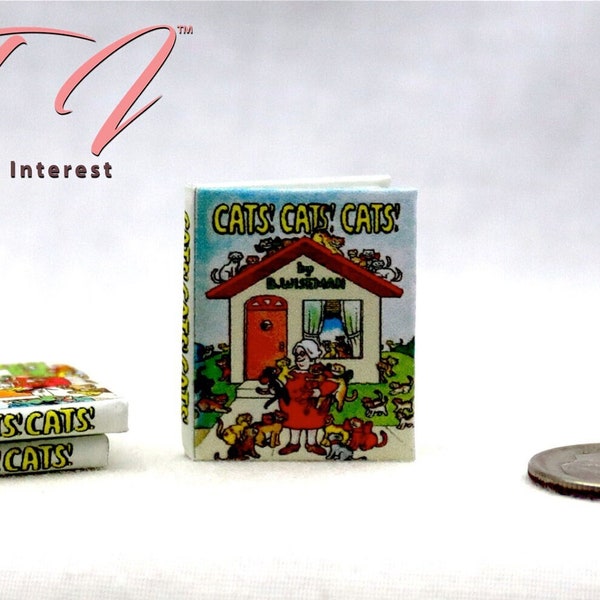 CATS! CATS! CATS! 1:12 Scale Miniature Dollhouse Readable Illustrated Hard Cover Book Children Story