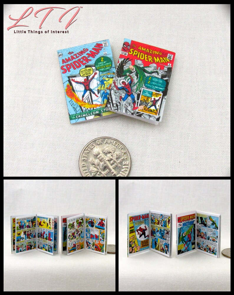 SPIDER-MAN COMIC Books 2 -1:12 Scale Miniature Readable Dollhouse Comics