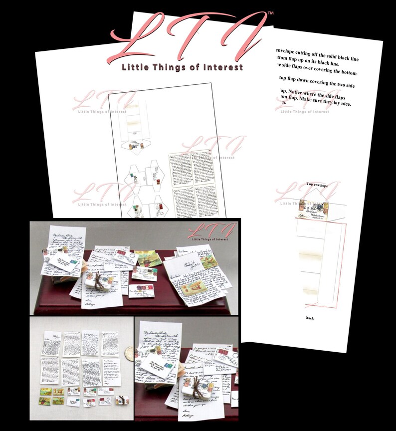 ENVELOPES /& POSTCARDS 1:12 Scale Post Mail Postcard Desk Love Letters Printable Pdf Instant Digital Download Miniature Dollhouse LETTERS