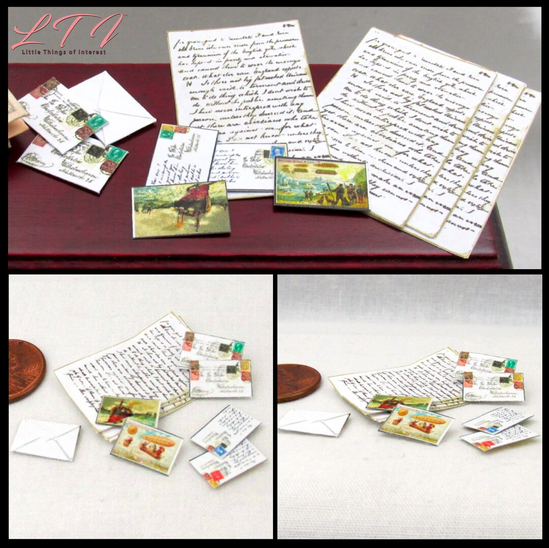 Miniature LETTER SET Dollhouse 1:12 Scale Post Mail Postcard - Etsy