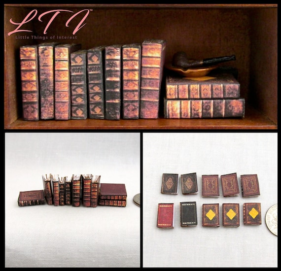 1:24 Scale 10 OLD LIBRARY Miniature Books Prop Faux Fill a Bookshelf Paper  Pages 1/2 Scale 