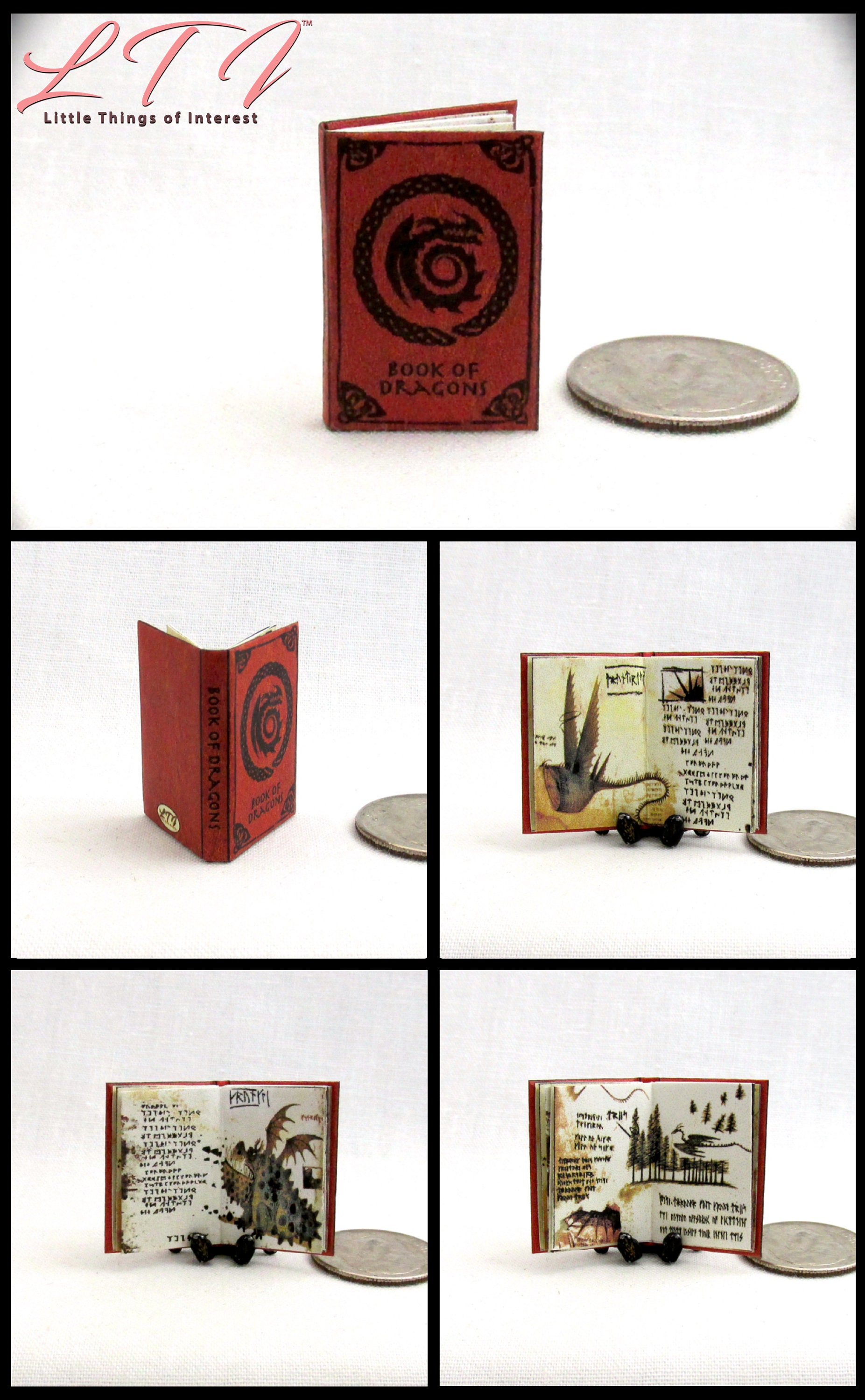 BOOK OF DRAGONS Illustrated Miniature Book Dollhouse 1:12 Scale Potter Magic 
