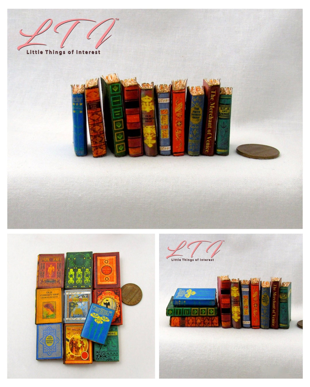 1:6 Scale VINTAGE STYLE BOOKS Set of 10 Prop Books Miniature Play Scale ...