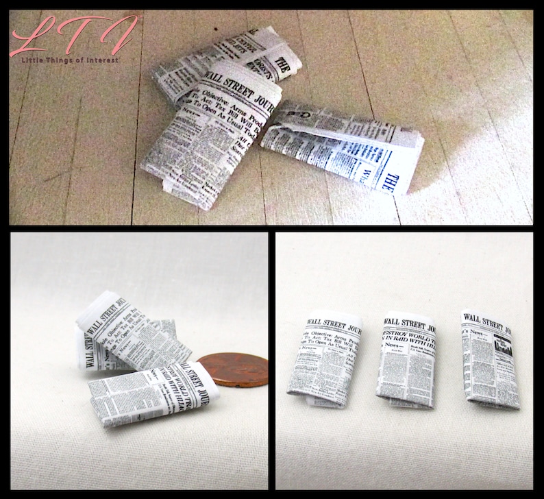3 Miniature /"The Wall Street Journal/" NEWSPAPERS Dollhouse 1:12 Scale