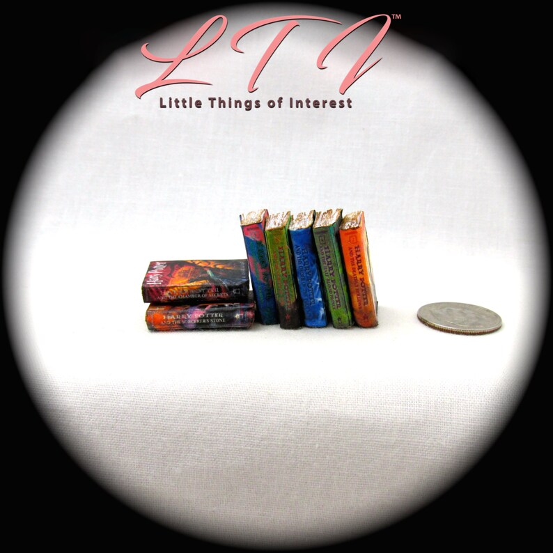 Popular BOY WIZARD POTTER Book Series 1:12 Scale Miniature Books Set of 7 Prop Faux Books Magic image 4