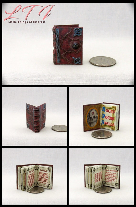 HOCUS POCUS Book of Spells 1:12 Scale Miniature Dollhouse Readable  Illustrated Magic Spell Book 