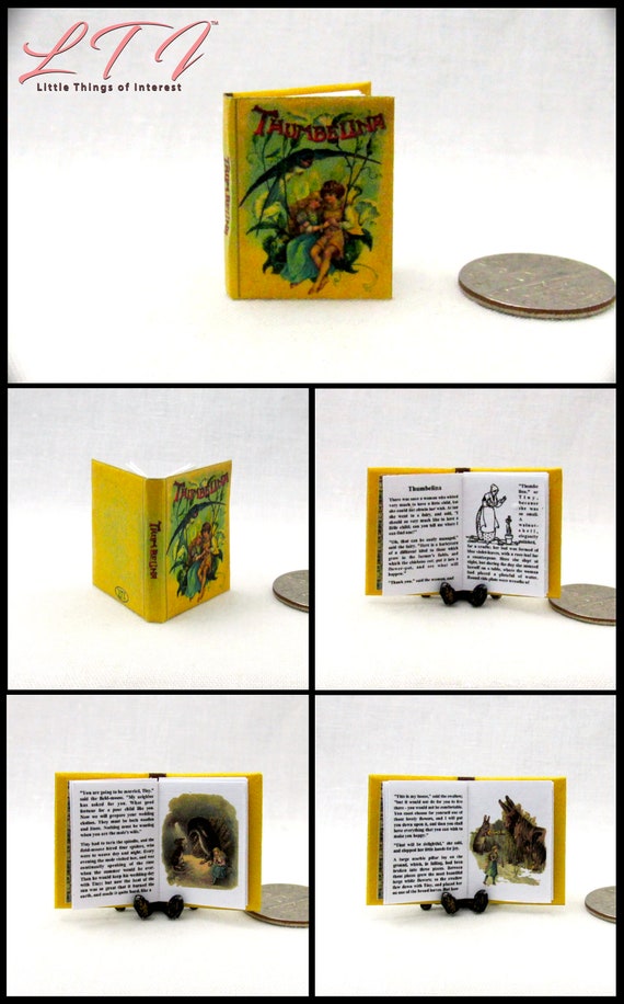 THUMBELINA Miniature Book Dollhouse 1:12 Scale Readable Color Illustrated Book