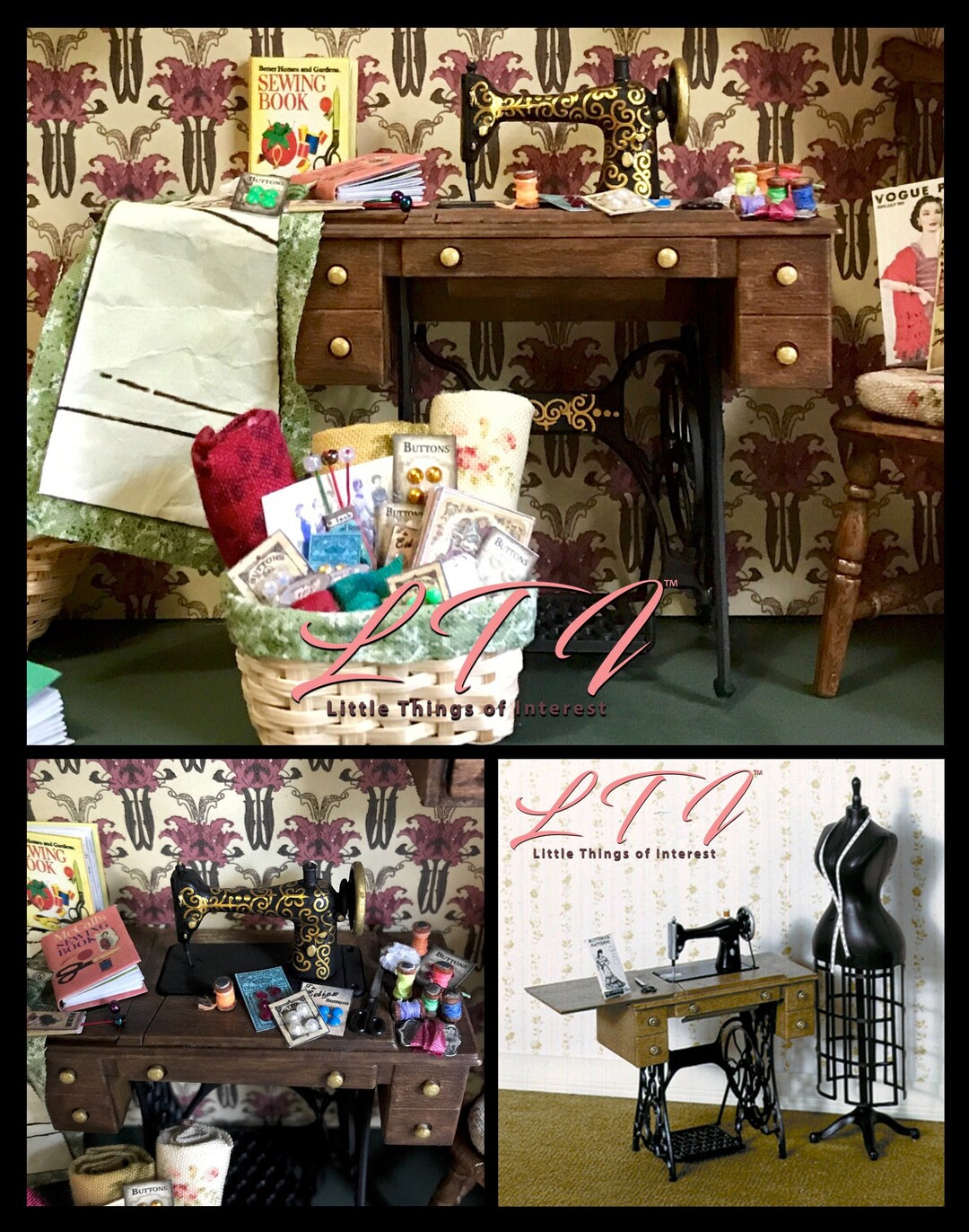 SEWING MACHINE KIT in Dollhouse One Inch Scale From Grandmas Sewing