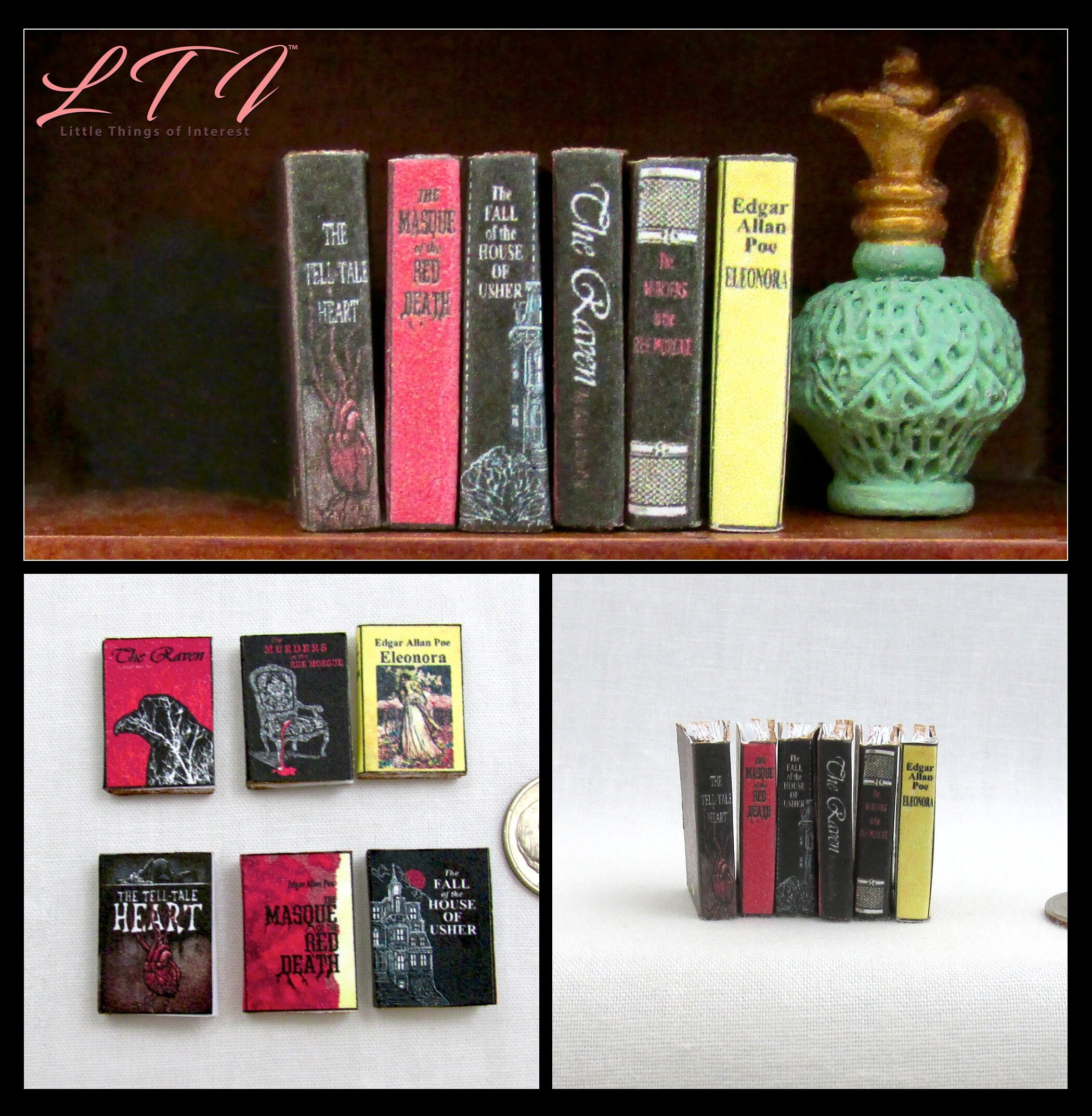 EDGAR ALLEN POE Set of 6 Prop Books in Dollhouse Miniature Scale 1:12…