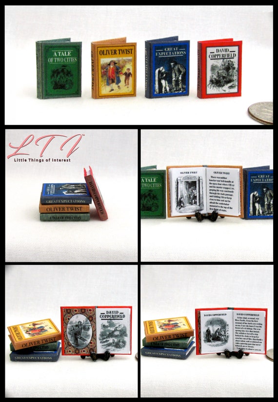 4 MARK TWAIN CLASSIC Miniature Books Set Dollhouse 1:12 Scale Illustrated Book