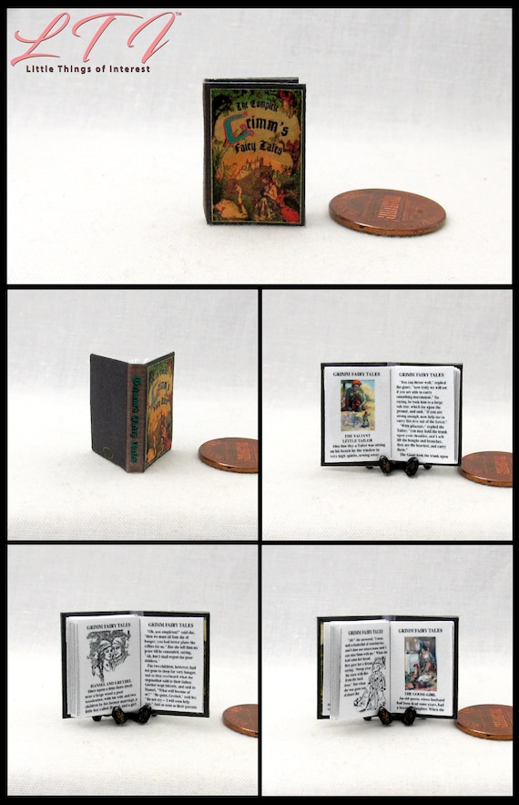 ILLUSTRATED GRIMM/'S FAIRY TALES Miniature Book Dollhouse 1:12 Scale READABLE