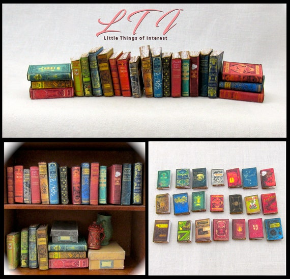 1:24 Scale 10 OLD LIBRARY Miniature Books Prop Faux Fill a Bookshelf 1//2/"