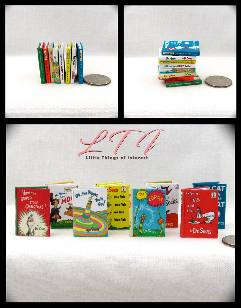 Dr Seuss Cat in the Hat 2 1:12 Scale dollhouse miniature books