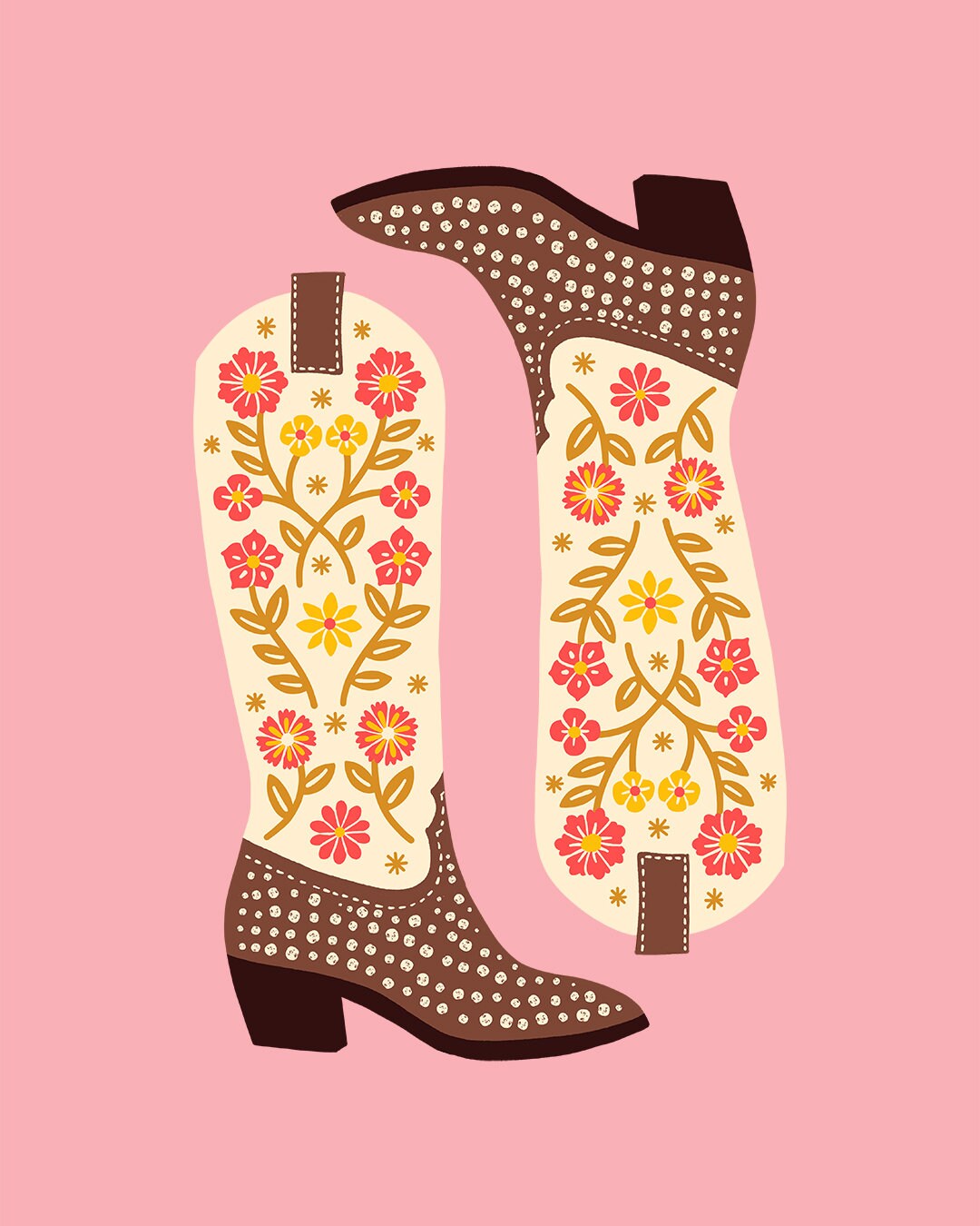 Size 38 Traditional Cowgirl Boot Green with Bright Flowers main image 1