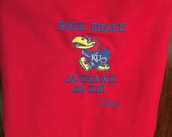 Free personalizing Machine embroidered  KU Jayhawk