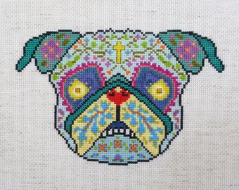 Dog Sugar Skull Cross Stitch Pattern