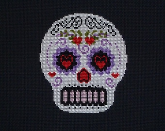 Hearts of Love Sugar Skull Cross Stitch Pattern