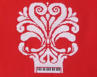 Piano Sugar Skull Cross Stitch Pattern