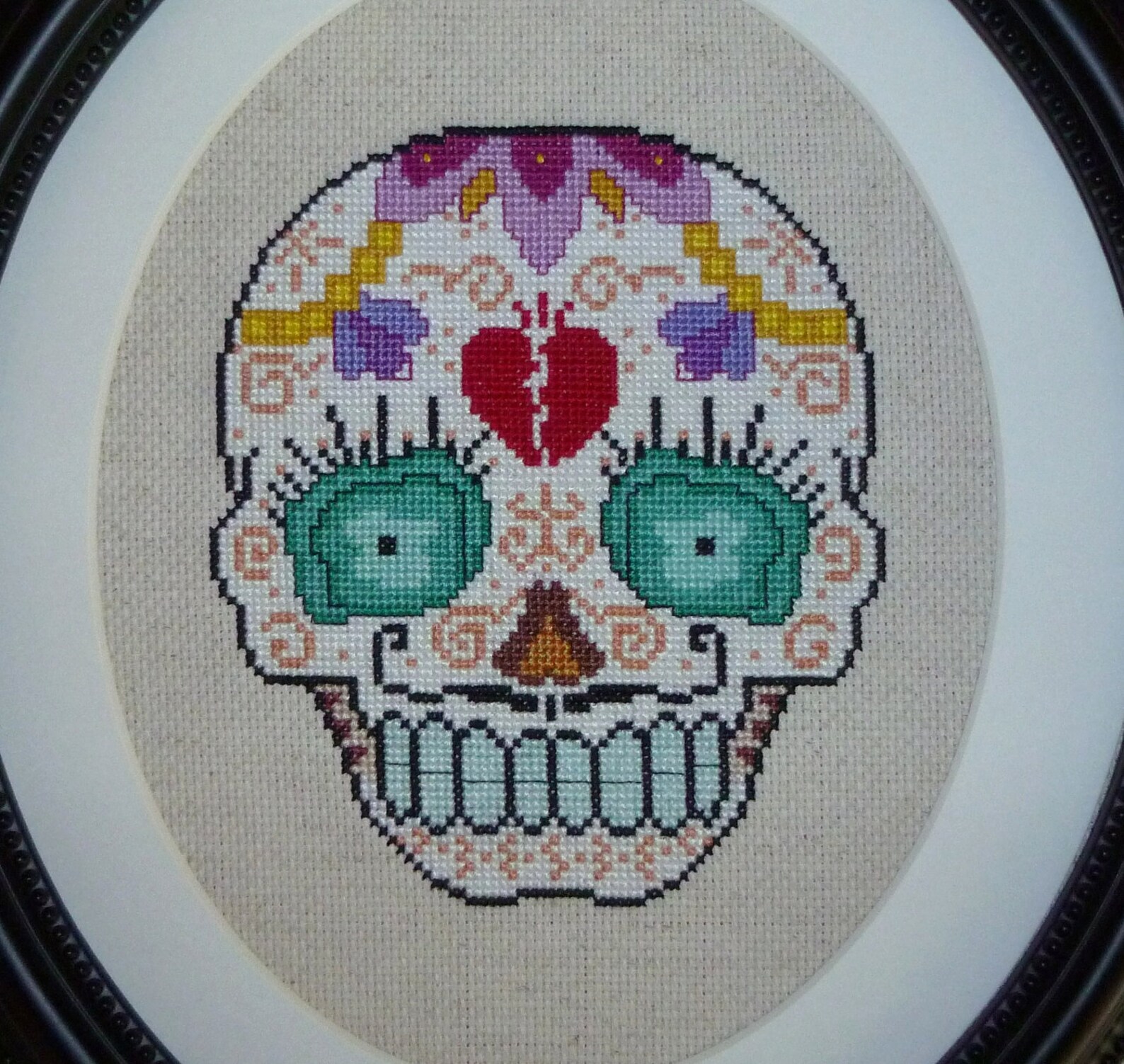 Broken Hearted Sugar Skull Cross Stitch Pattern | Etsy