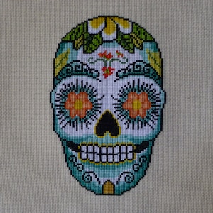 Aloha Flower Sugar Skull Cross Stitch Pattern