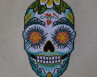 Aloha Flower Sugar Skull Cross Stitch Pattern