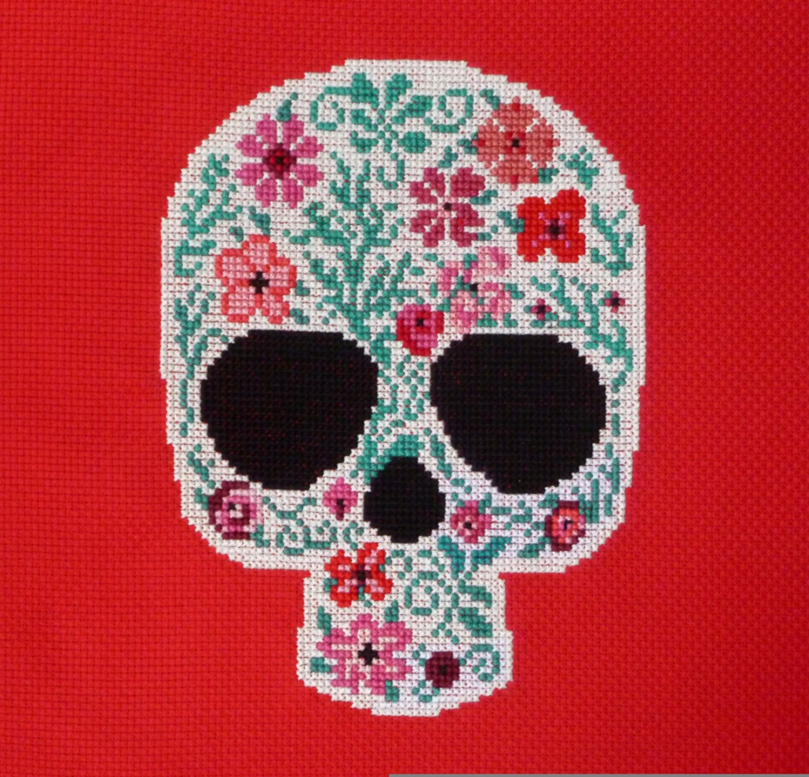 Red Flowers Sugar Skull Cross Stitch Pattern - Etsy