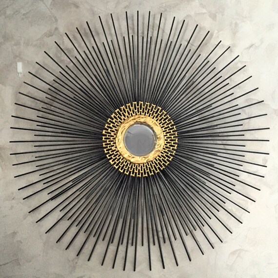 Hollywood Regency Starburst Mirror 27 Mid Century Modern Gold Vintage Wall Medallion Sunburst Atomic