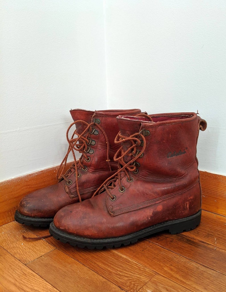Vintage Cabela's Insulated Red Leather Lace Up Work Boots Etsy