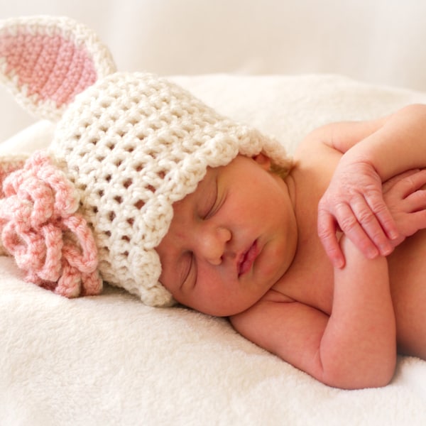 Bunny Hat in Pinks, Crochet Easter Hat, Bunny Hat with Ears, Bunny Costume, Baby Girl Shower Gift, Animal Hat, Spring Baby Gift