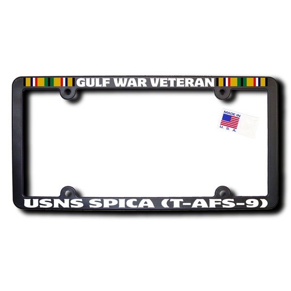 Gulf War Veteran USNS SPICA (T-AFS-9) License Frame w/Reflective Text and Ribbons