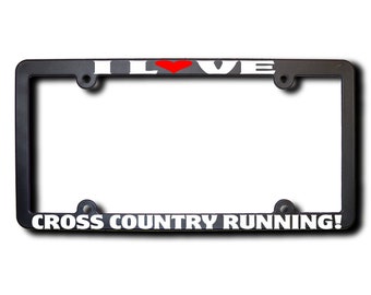 I Love Cross Country Running License Plate Frame