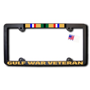Gulf War Vet License Frame w/Reflective Gold Lettering and Service Ribbon