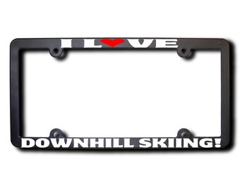 I Love Downhill Skiing License Plate Frame