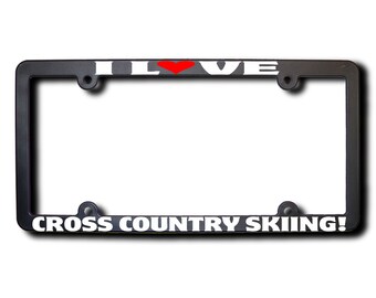 I Love Cross Country Skiing License Plate Frame