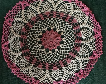 Spring, Valentine,  lace, doily, table cover, handmade, handmade doily, vintage like, pineapple doily, pink doily, pineapple, Victorian